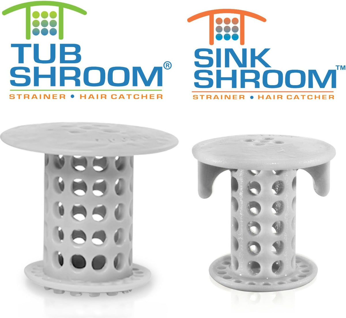 TubShroom and SinkShroom Drain Protectors Hair Catchers for Bathtubs and Sinks, Gray