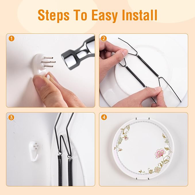 3 Pack Plate Hangers for The Wall, Suitable for 12-16 inch Art Plate, Stainless Steel Invisible Heavy Duty Wire Plate Holder with Wall Hooks, Plate Hangers for Displaying Plates, Platter, Dish, Black