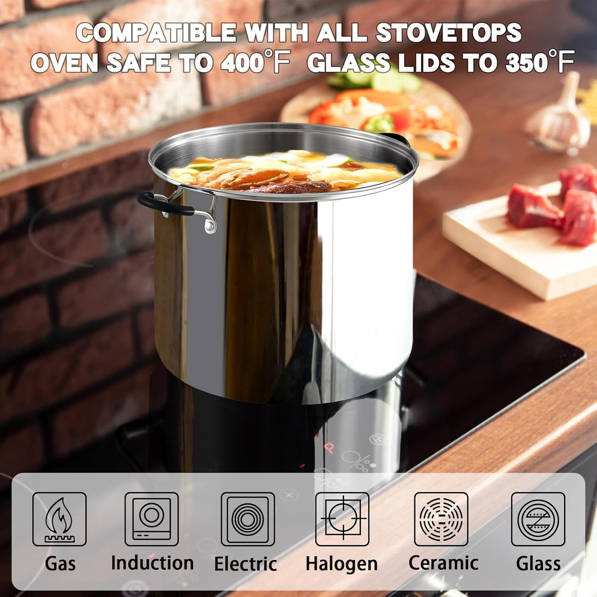 Cook N Home Stockpot Large pot Sauce Pot Induction Pot With Lid Professional Stainless Steel 20 Quart, with Stay-Cool Handles, silver