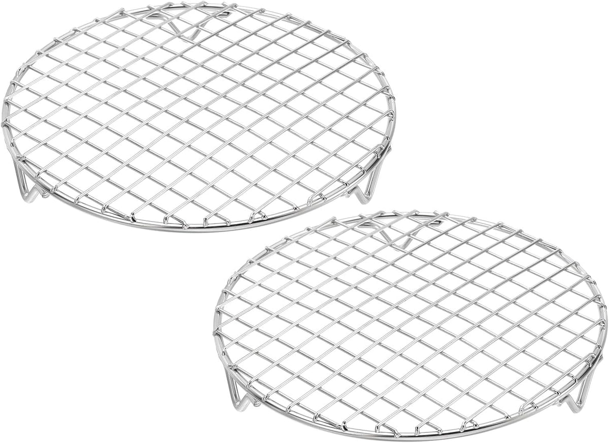 uxcell 2 Pcs Round Cooking Rack with Legs, Dia 7.1 Inch 304 Stainless Steel Barbecue Grill for Cooking Baking Barbecue Air Fryer Racks, Silver