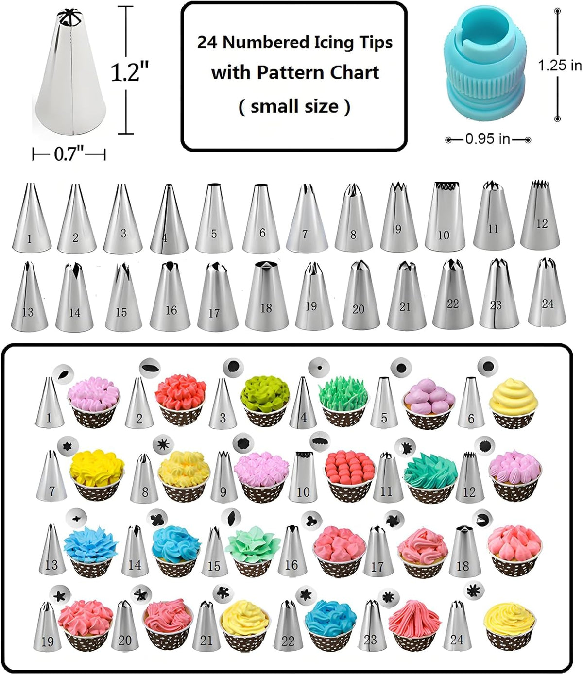 248 Pcs Cake Decorating Kit with Cake Turntable,Cake Leveler,24 Numbered Icing Piping Tips,2 Spatulas,3 Comb Scrapers,2 Couplers,5 Bag Ties,100 Pastry Bags,50 Cupcake Liners,50 Cake Flags