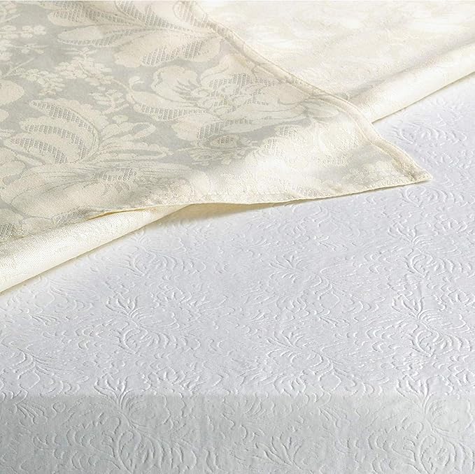 Home Bargains Plus Quilted Heavy Duty Table Pad Protector with Flannel Backing, Cut to Fit, Heat Resistant, Wipe Clean, Protects Table from Spills and Scratches, White, 52” x 52” Square