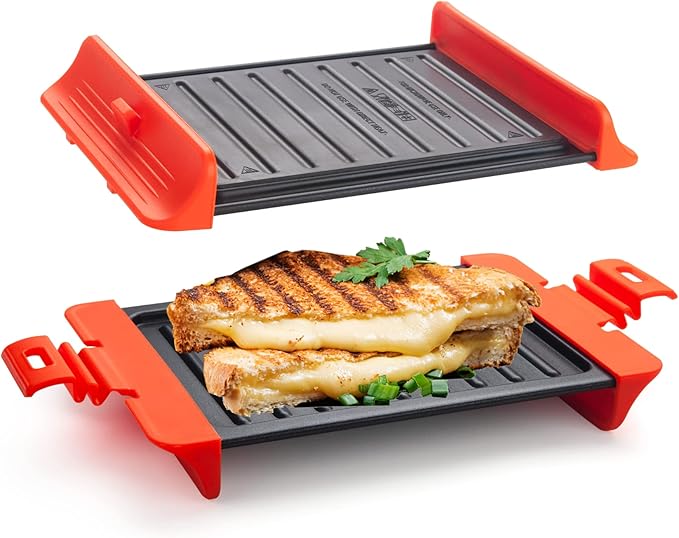 Maconee Microwave Sandwich maker | Microwave Grill Cheese Maker | Microwave Crisper Toaster Cookware | Panini Press | Cooking Fast and Dishwasher Safe Orange