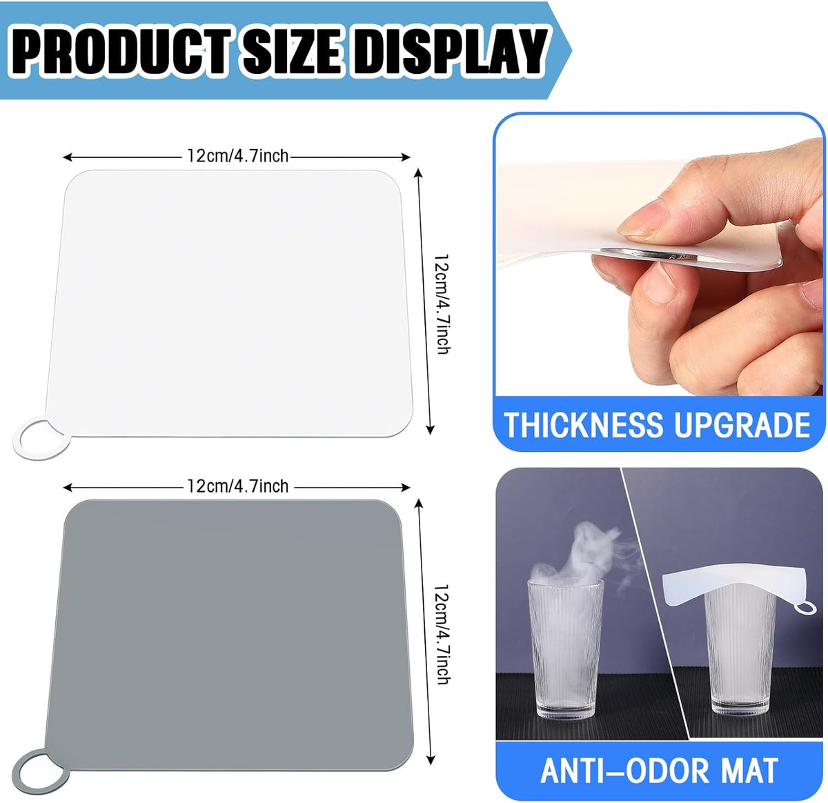 Yinkin 6 Pcs Drain Covers to Keep Bugs Out Silicone Shower Floor Tub Stoppers Bathtub Drain Stoppers Sewer Anti-Odor Mats Deodorizing Plugs for Bathroom(4.72 x 4.72 Inch,Square,Grey and White)
