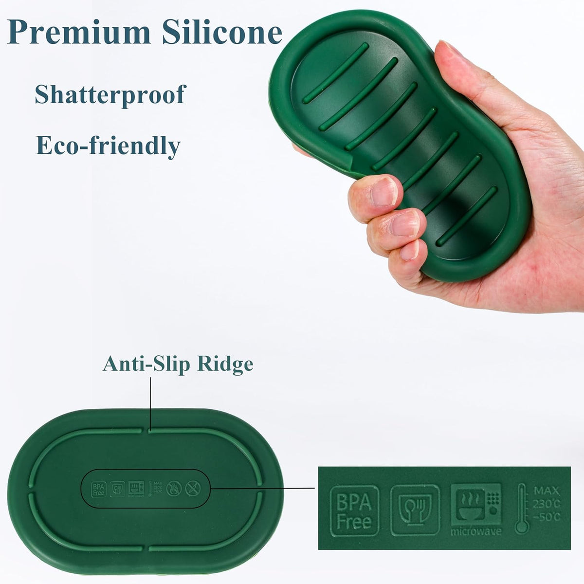 Self-Draining Oval-Shaped Silicone Soap Dish, Soap Holder/Tray/Saver for Shower, Bathroom, Kitchen, Keep Soap Dry, Easy to Clean (3, Dark Color)