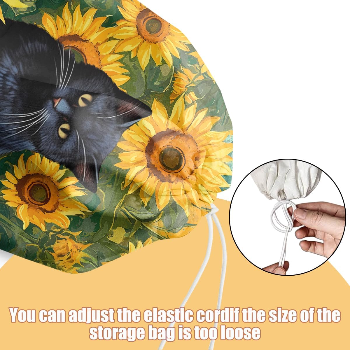 Sunflower Cat Plastic Bag Holder, Wall Mount Grocery Bag Holder, Plastic Storage bag, Pull Rope Free Adjustment, Plastic Bag Holders for Grocery Bags, Plastic Bag Dispenser for Home Kitchen