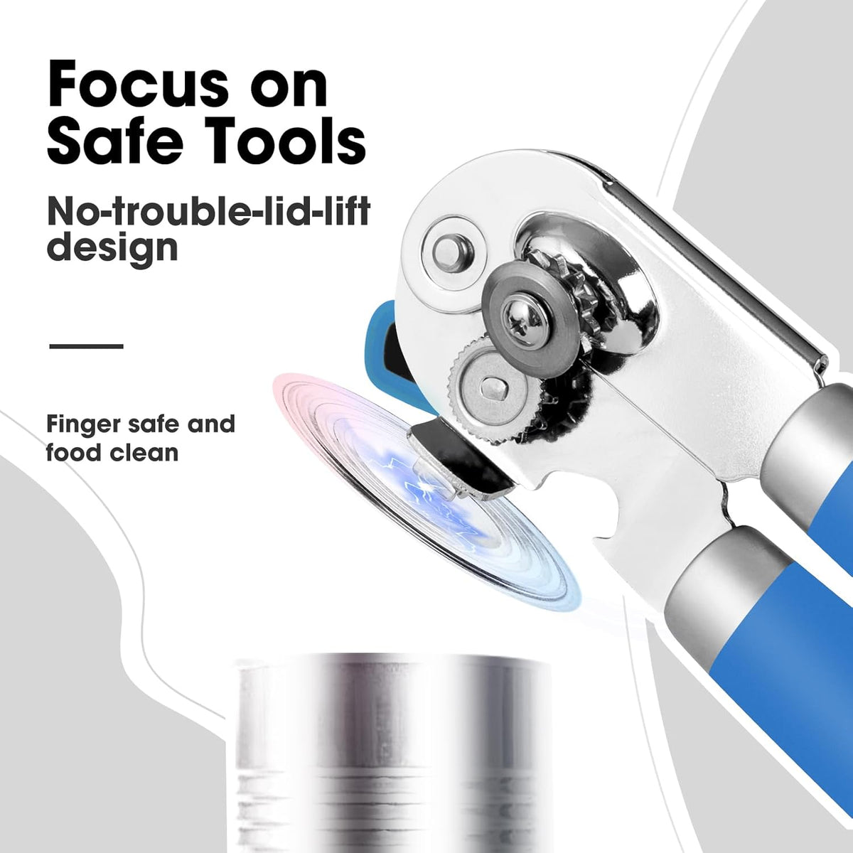 Beneno Can Opener Manual with Magnet, Hand Held Heavy Duty Can Opener with Durable Sharp Blade Smooth Edge, Big Effort-Saving Knob, Soft Grip Rubber Handle, Multifunctional Bottle Opener, Klein Blue