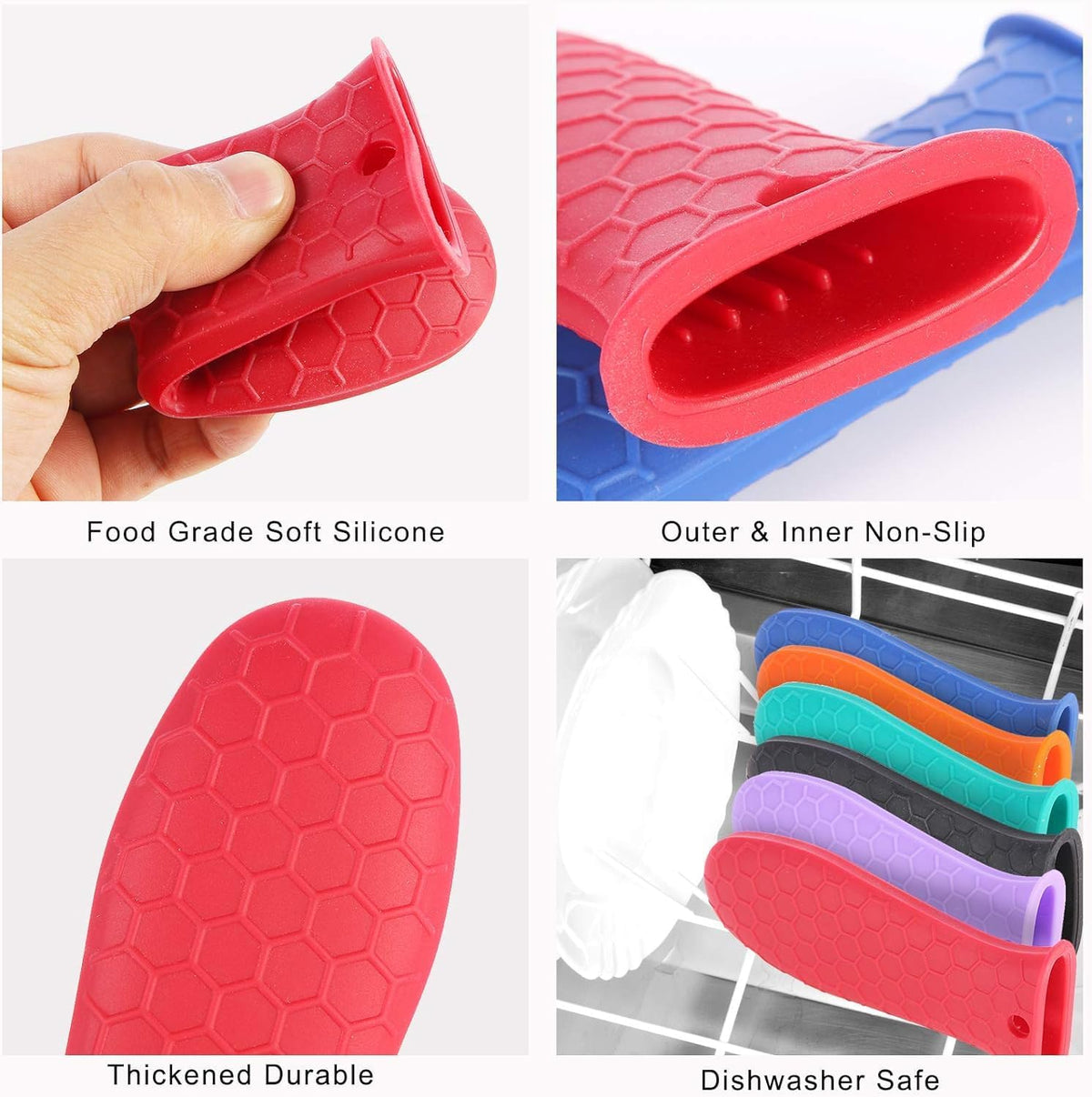 8 Pcs Non-Slip Silicone Hot Handle Holder & Assist Grips, Potholder for Cast Iron Skillets, Heat Resistant Handle Cover Sleeve for Frying Pans, Casserole, Cookware Handles, Red
