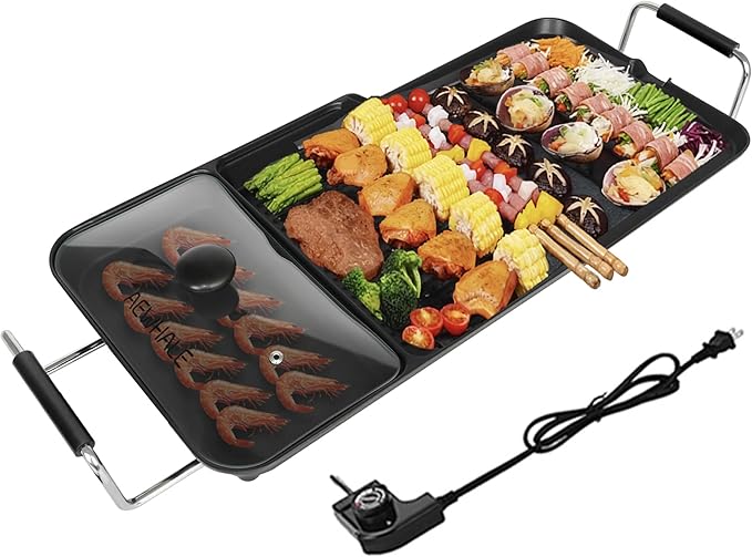 AEWHALE 3-in-1 Electric Nonstick Griddle Grill 1800W,Teppanyaki Grill with Removable Temperature Control & Drip Tray for Pancakes Burgers Eggs,22"x 10.5"