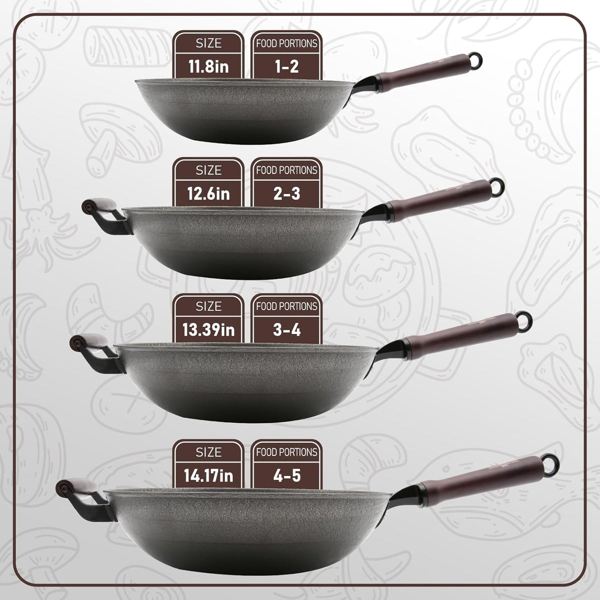HONGJIANG Cast Iron Wok Pan, 13.4" Pre-Seasoned Flat Bottom Wok,Coating-Free Wok Stir Fry Pan With Glass Lid,Compatible Traditional Chinese Wok For Induction, Electric, Gas,Open Fire