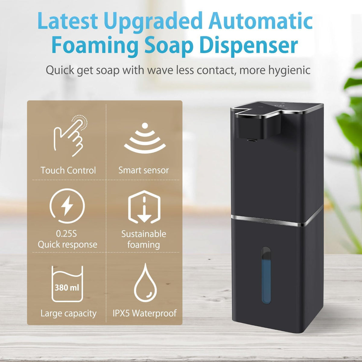Automatic Foaming Soap Dispenser Touchless 380ml/12.8oz Rechargeable Hand Soap Dispenser Wall Mounted 4 Levels Adjustable Foam Soap Pump for Bathroom Kitchen Dish Soap