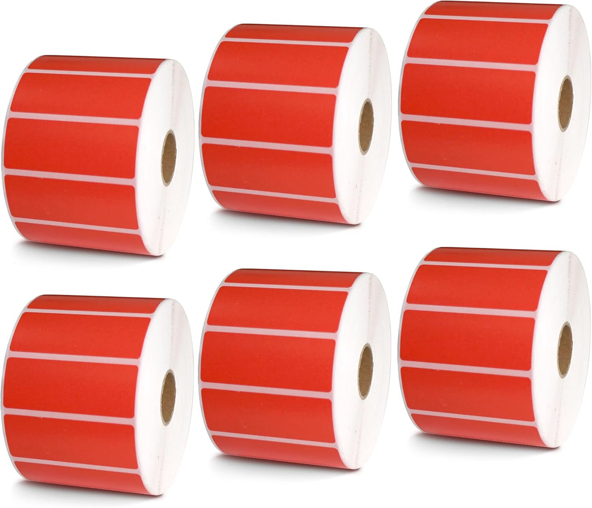 BETCKEY - 2.625" x 1" File Folder & Address Labels Compatible with Zebra/Rollo Label Printer,Premium Adhesive & Perforated[Red, 6 Rolls, 12000 Labels]