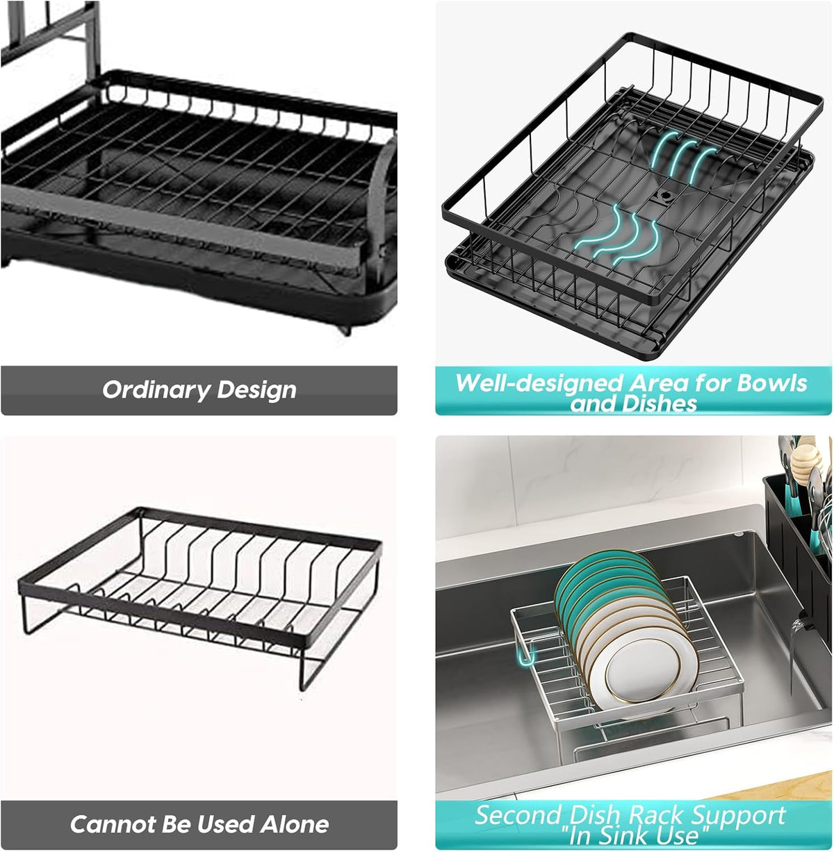 MERRYBOX Dish Racks for Kitchen Counter, 2025 Upgrade Large Sink Dish Drying Rack with 3-Compartment Utensil Holder 16.8" D x 13" W x 5.71" H