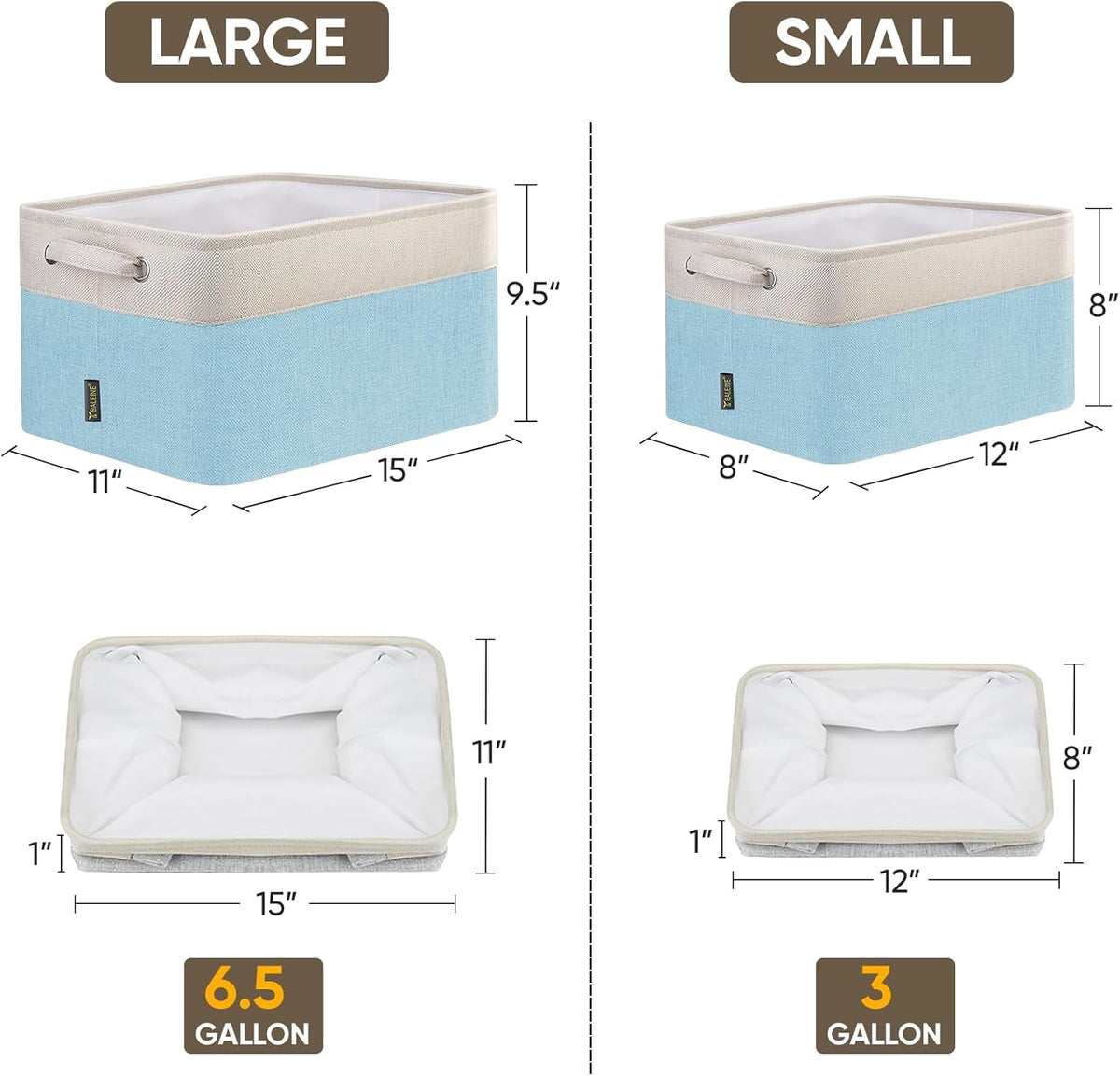 BALEINE 1 Pack Fabric Storage Bins for Shelves, Linen Storage Baskets for Organizing, Decorative Closet Bins for Clothes, Home (Skyblue, 12"x8"x8")