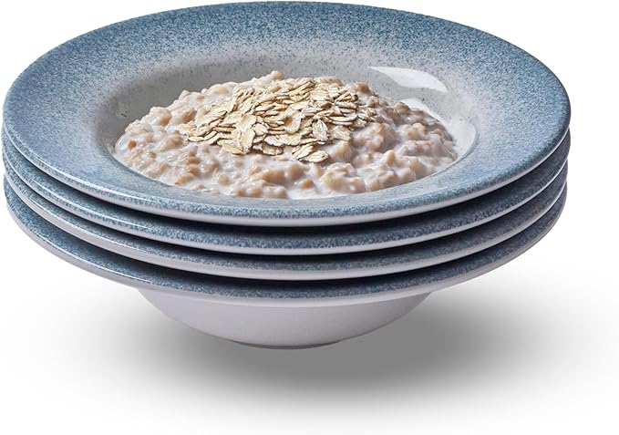 Portmeirion Potter’s Mist Oatmeal Bowls (Set of 4) - Versatile Earthenware Bowls for Kitchen, Soups, Cereal & Desserts - Dishwasher & Microwave Safe - Made in UK Dinnerware Collection (Blue Mist)