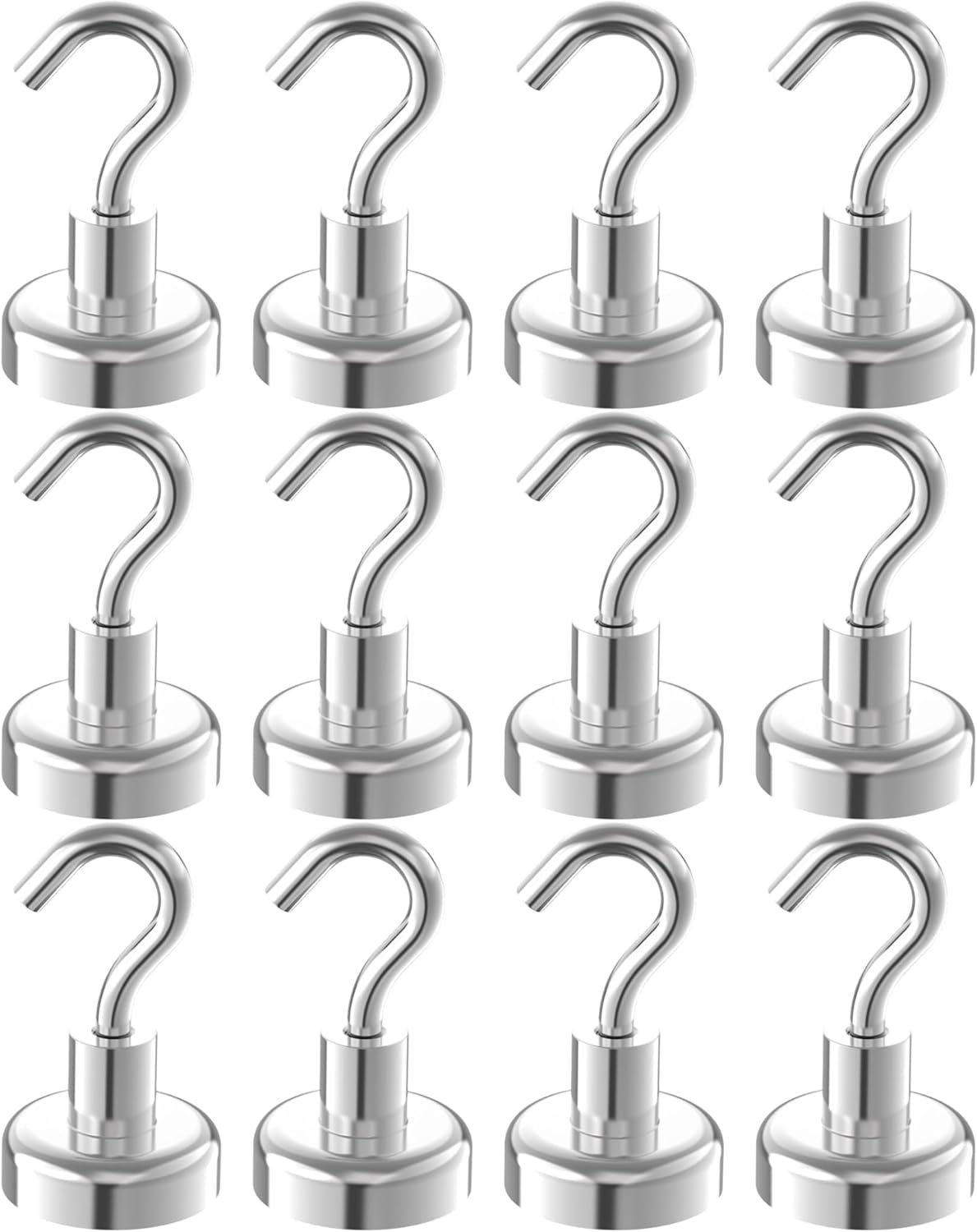 Strong Magnetic Hooks with 1 Inch Dia Magnet Base, 80lbs - 12Pack Heavy Duty Rare Earth Magnet Hook for Refrigerator,Extra Strong Cruise Hook for Hanging, Magnetic Hanger for Cabins, Grill