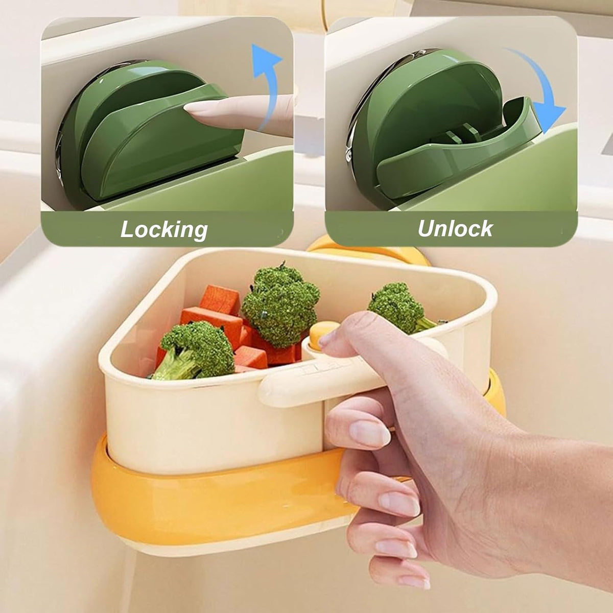 Suction Cup Sink Corner Rack, Triangular Sinks Basket Shelf, Automatic Dumping Corner Sink Strainer with Drain Hole, Food Waste Catcher (Yellow)