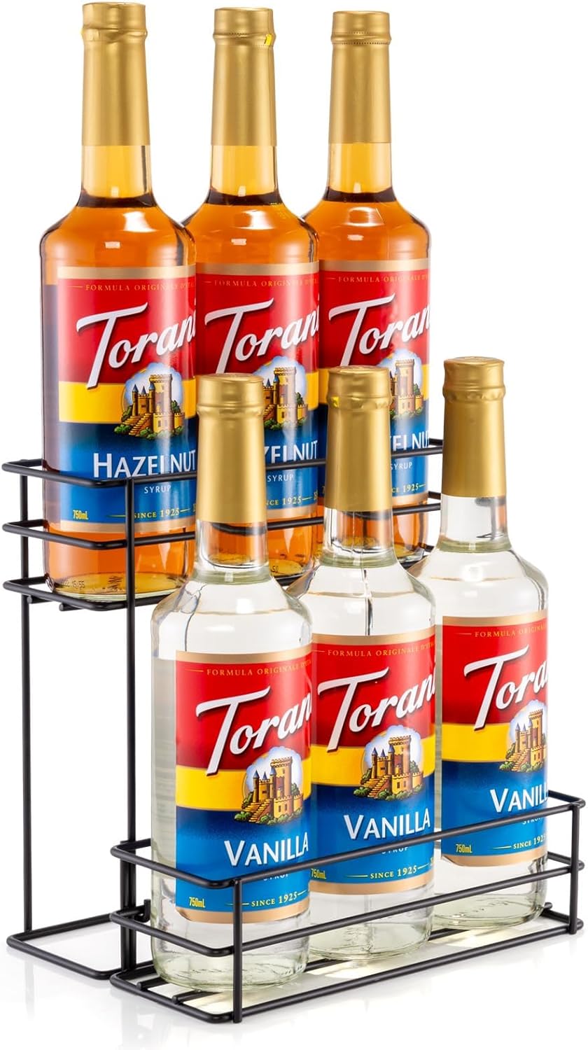 6 Bottle Coffee Syrup Organizer Coffee Syrup Rack for Coffee Bar Kitchen Small Wine Rack for Bar Family Storage for Syrup Wine Dressing