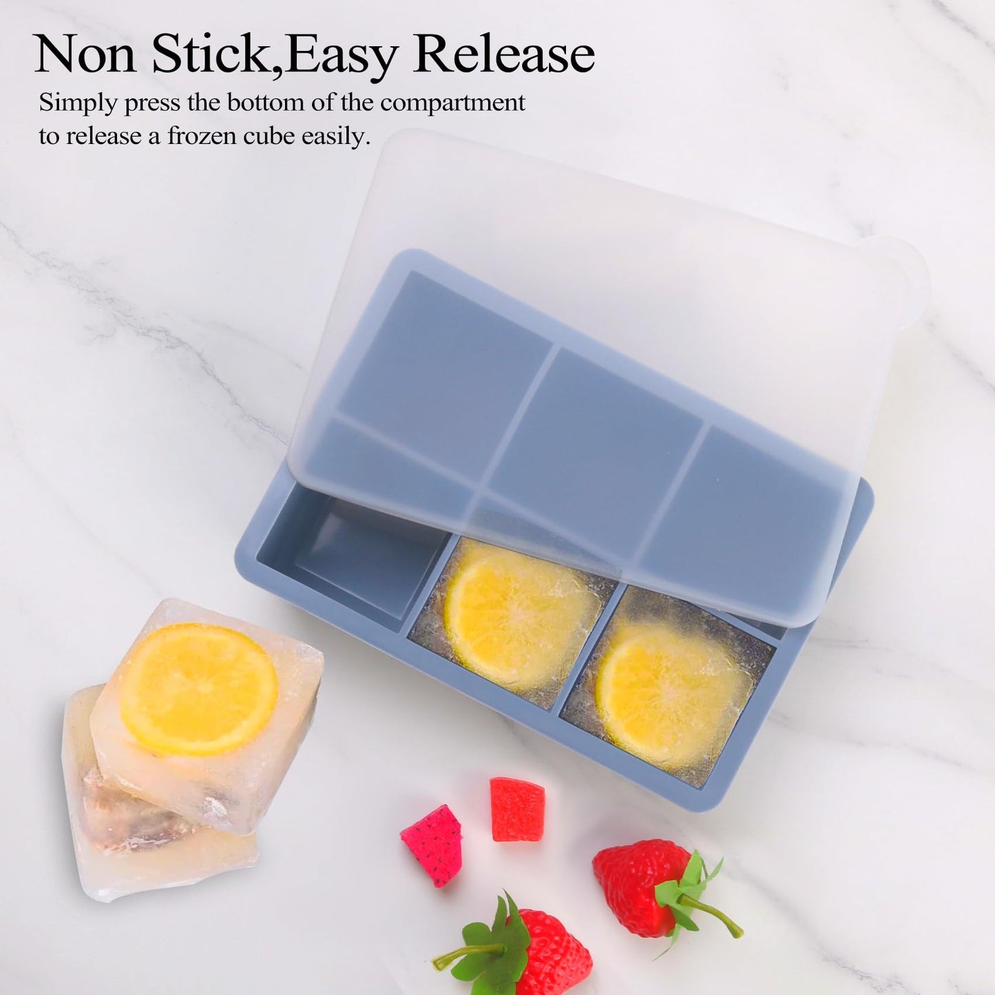 1/2 Cup Silicone Freezer Tray With Lid - Silicone Freezer Molds 2-Pack For meal prep & freezing of various sauces and other dishes, makes 12 perfect 1/2 cup portions cubes (Blue 2 Pack)