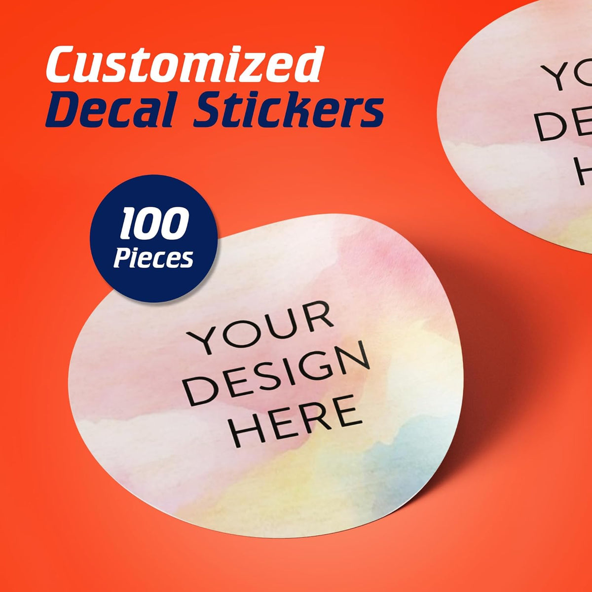 100 Custom Vinyl Stickers - Upload Your own Image, Text, Design, Logo - Personalized Logo Labels for Handmade, Packaging, Bottle, Jars, Candle, Brand Stickers (Watercolor, 1x1)