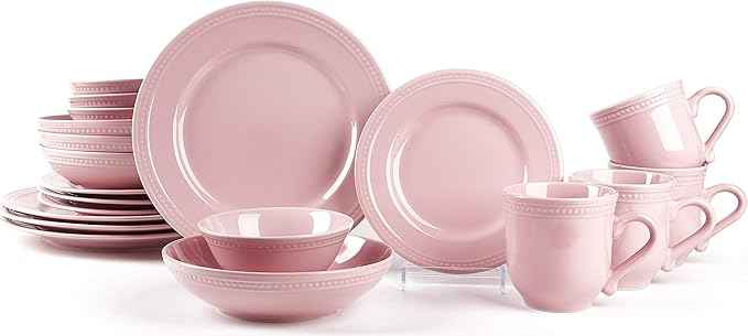 Pearl Dots Stoneware Dinnerware Set (20pc Set, Pink)