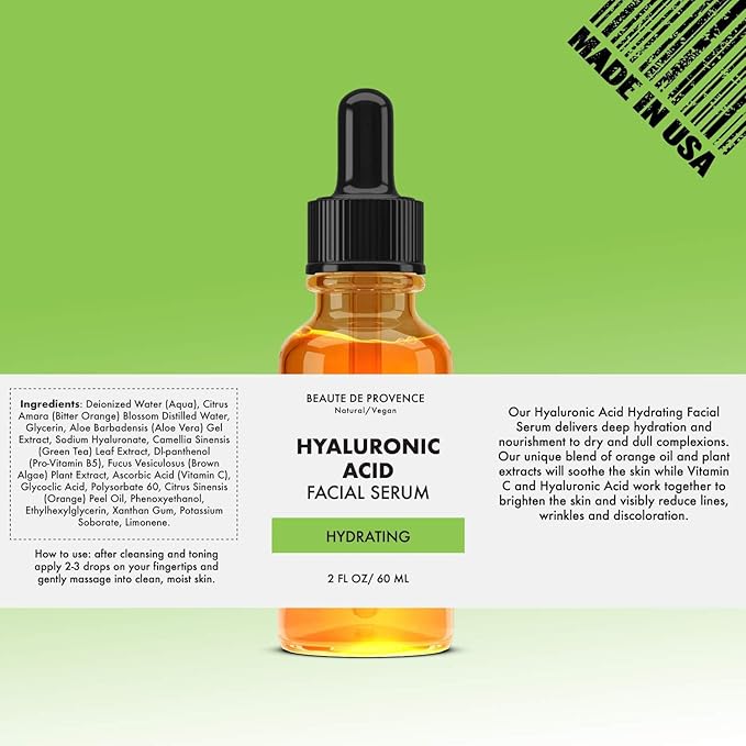 BEAUTE DE PROVENCE Face Serum | Hydration and Exfoliating Serum | 2 OZ (Hyaluronic Acid)