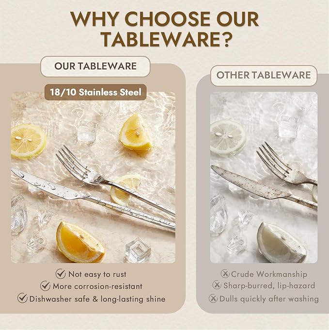 KINGSTONE 40-Piece Silverware Set, 18/10 Stainless Steel Flatware Cutlery Set with Hexagon Handle, for Hotel, Home, Party, Wedding Gift, Mirror Polish and Dishwasher Safe