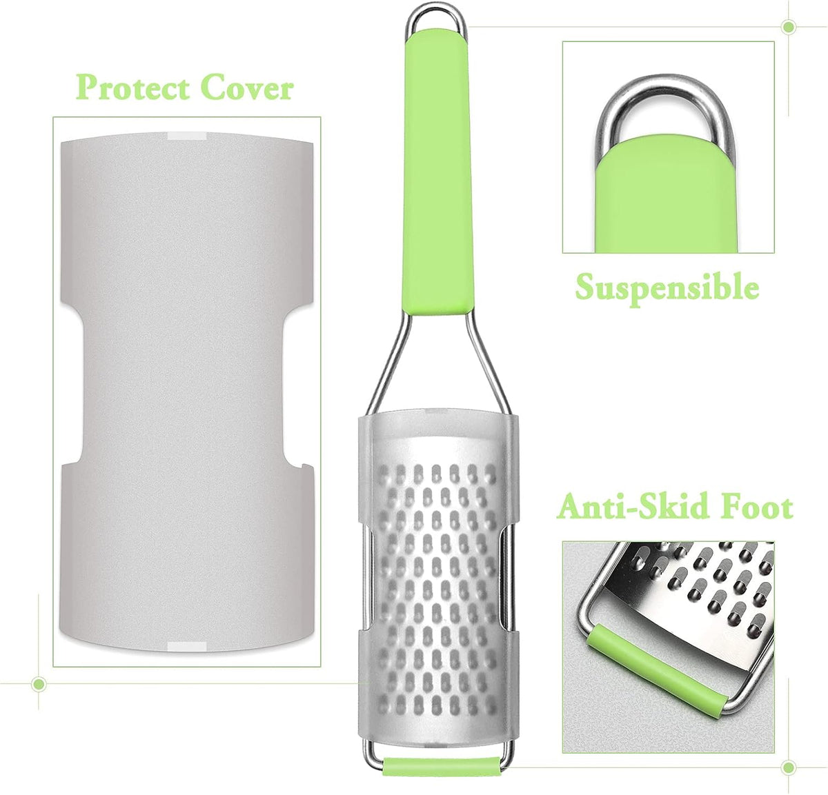 Cambom Lemon Zester Grater Three-piece Suit - Heavy Duty Kitchen Tool for Parmesan Cheese, Ginger, Garlic, Nutmeg, Chocolate, Vegetables，Fruits，Stainless Steel Grater Dishwasher Safe Green