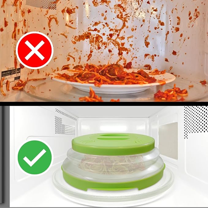 HOVER COVER Magnetic Microwave Splatter Cover with High Power, Strongest Magnetic Grip, Collapsible 12-Inch BPA-Free Food Lid, Vented Plate Guard, Dishwasher Safe, Space-Saving Storage - Green