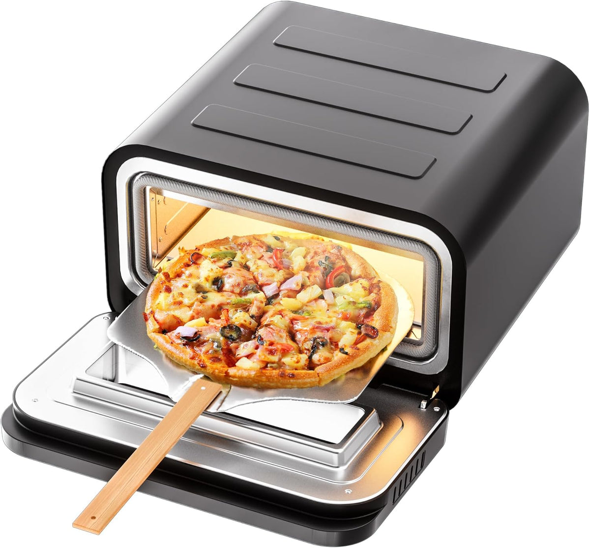 1700W Countertop Electric Pizza Oven, Heats to 840℉ with Presets, 60-Minute Timer, Includes Pizza Stone & Peel, Indoor Outdoor Pizza Maker