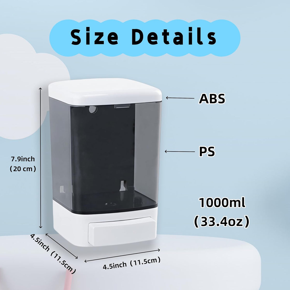 Manual Soap Dispenser Kitchen Bathroom Wall Mounted Hand Dispensers Commercial for Liquid Containers Shampoo Gel Chamber Plastic - (33.8 oz) 1000ml