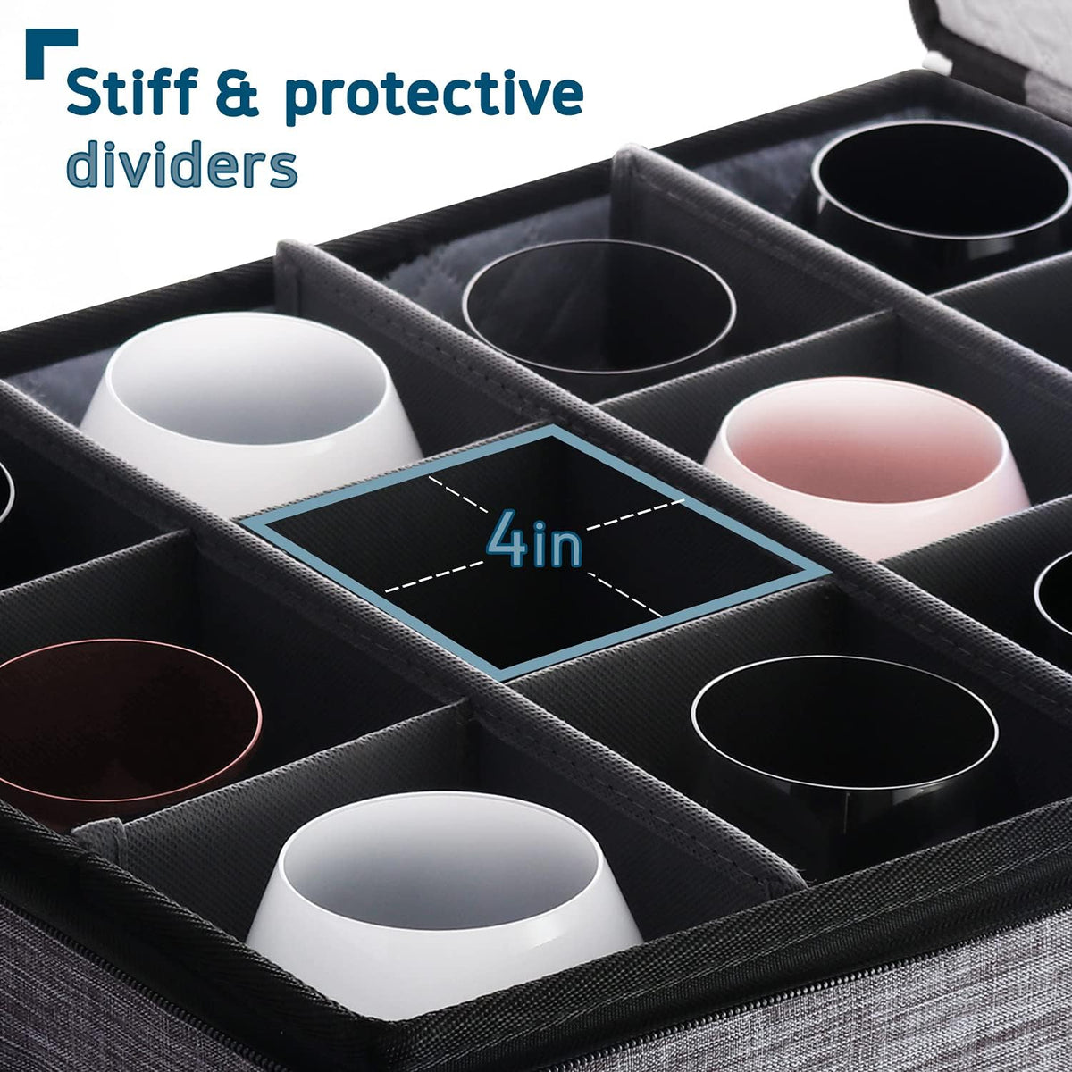 Wine Glass Storage Box with Dividers, Quilted and Stackable Stemware Storage Cases, Service of 12 Glassware Storage Containers, China Storage Containers Hard Shell for Moving and Seasonal Storage