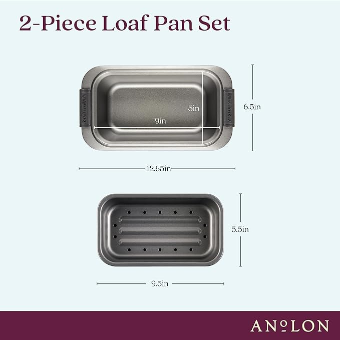 Anolon Advanced Nonstick Bakeware 2-Piece Loaf Pan Set, Gray with Silicone Grips - 54715