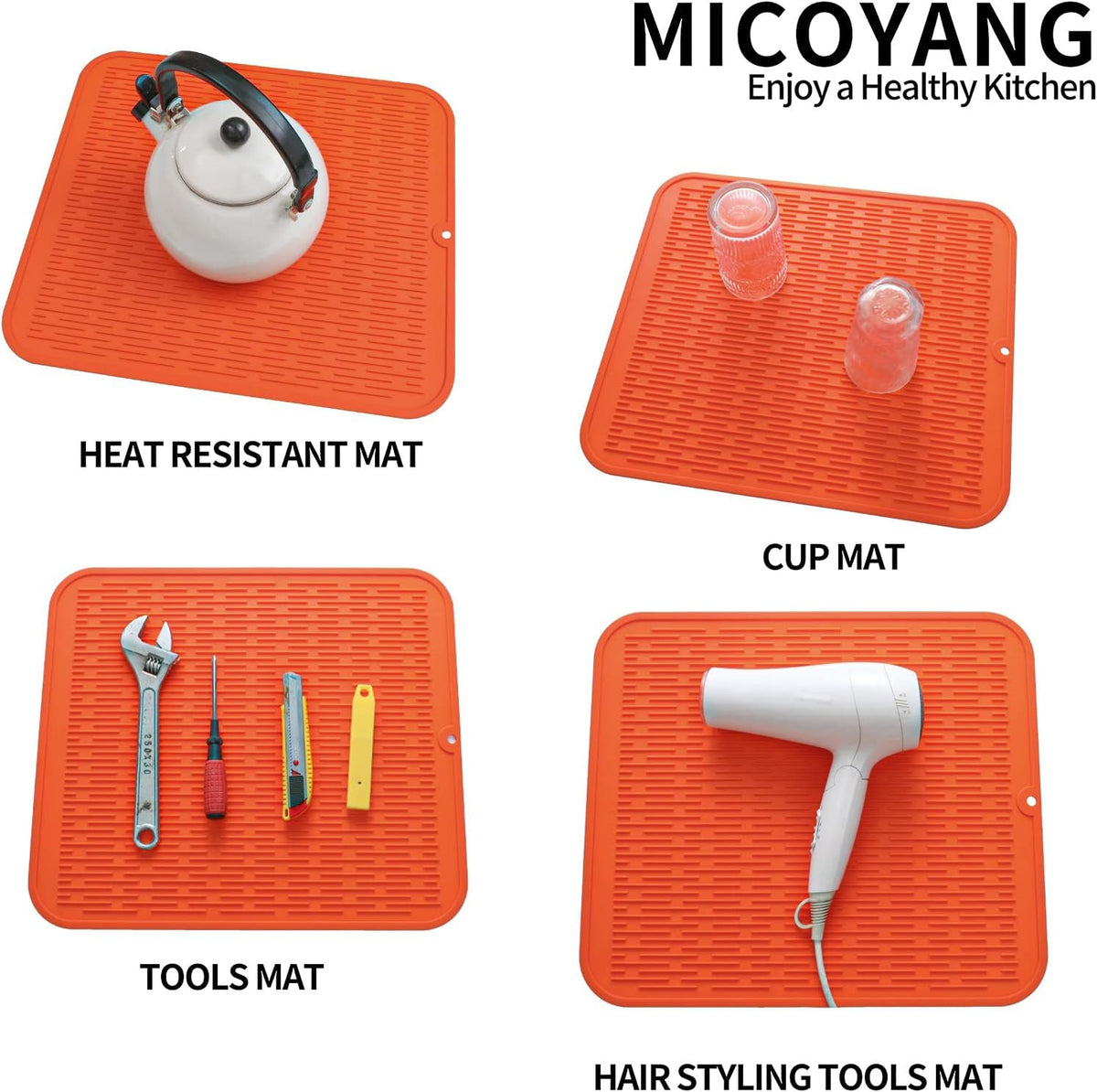 Silicone Dish Drying Mat for Multiple Usage,Easy clean,Eco-friendly,Heat-resistant Silicone Mat for Kitchen Counter or Sink,Refrigerator or Drawer Liner Orange 2XL 24 inches x 18 inches
