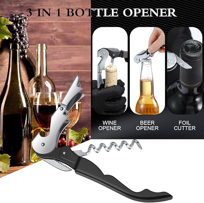 Waiter Corkscrew Wine Openers Heavy Duty Hinges Wine Key Bottle Opener All in One Double Hinged Waiter's Corkscrew with Foil Cutter Wine Tools for Bartenders Servers Sommelier (Black, 100 Pack)