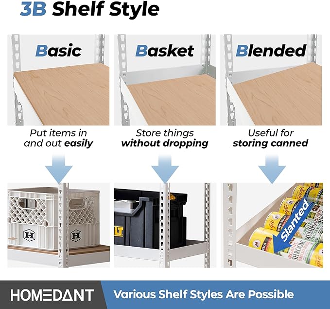 HOMEDANT 5 Tier Laminated White Boltless Metal Shelving Unit Adjustable Garage Storage Utility Rack Heavy Duty Shelves Organization Multipurpose Shelf Warehouse Pantry 28" W x 12.3" D x 59.5" H 2Pack