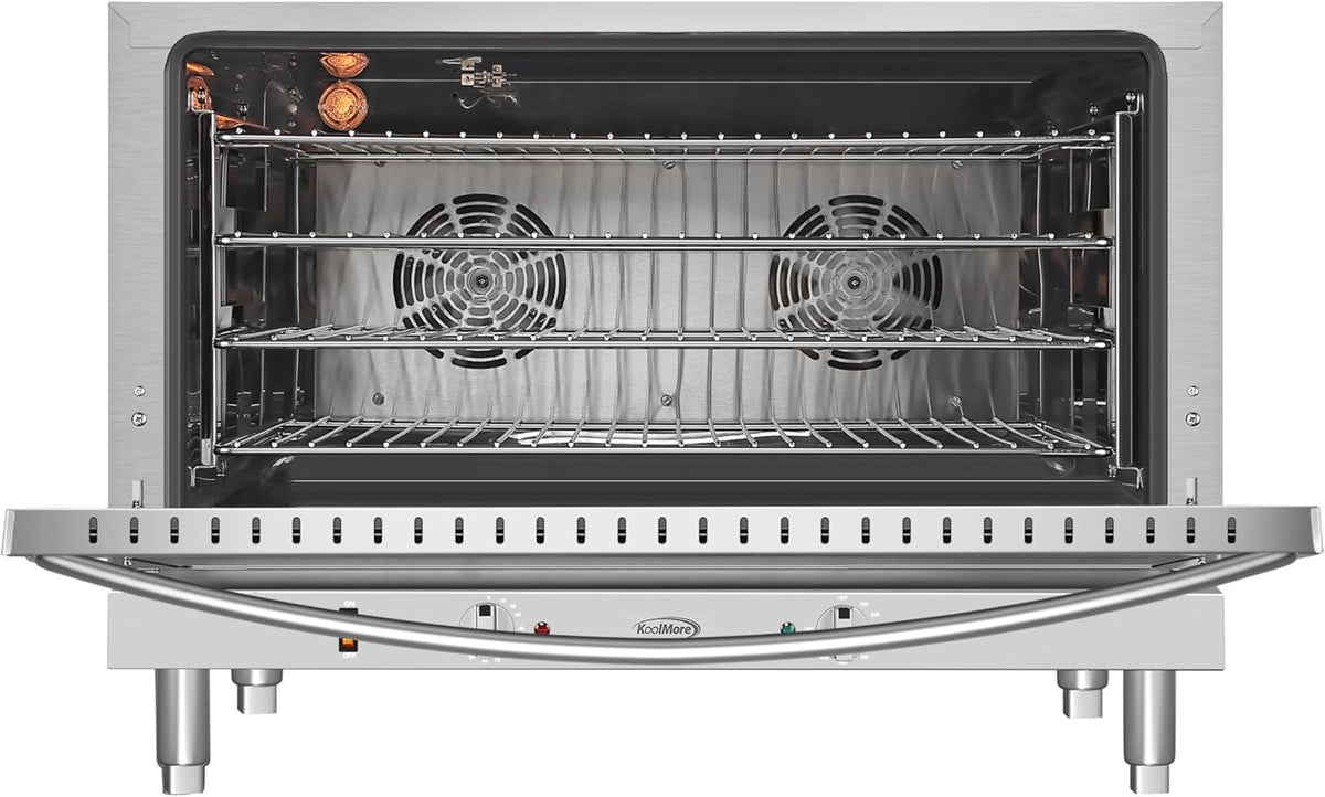 KoolMore 32 in. Commercial Countertop Convection Oven, Holds Full Size Pans, 4 Racks and 3500W of Power, 240V in Stainless-Steel, ETL Listed for Safety and Sanitation (KM-CTCO-44)