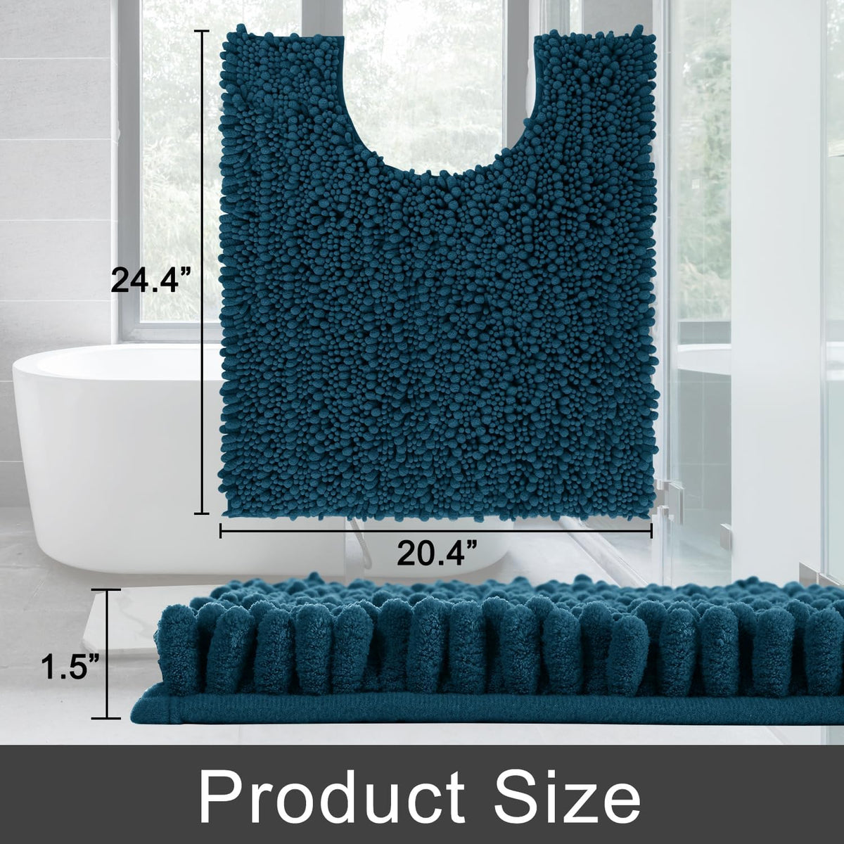 Yimobra Toilet Rug U Shaped Washable 24x20 Inch - Ultra Soft Absorbent Chenille Bath Rugs for Toilet, Quick Dry & Machine Washable, Non Slip Contour Bathroom Mat, Peacock Blue