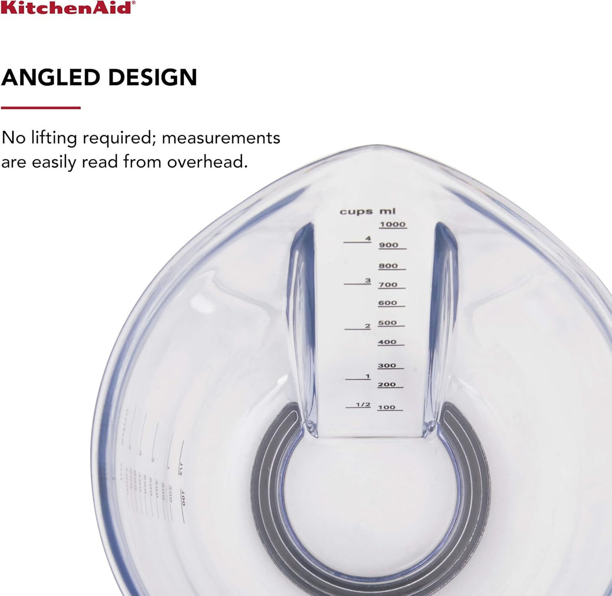 KitchenAid Universal Easy View Angled Measuring Cups, Set Of 3, Clear with Black Handles