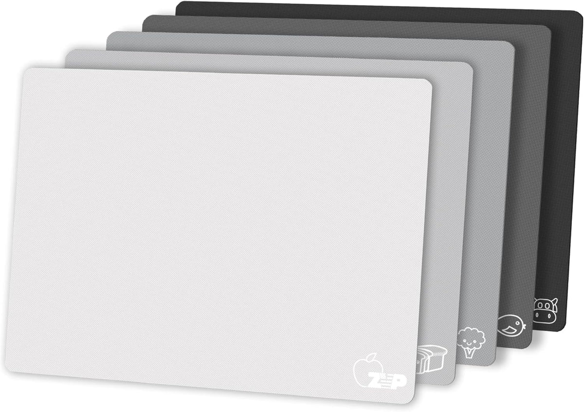 ZVP Flexible Plastic Cutting Board Set of 5 Gradient Color, Colorful Chopping Boards, BPA Free Mats, Non-Slip, Dishwasher Safe, 15x12 Inch, Gray Neutral Colors