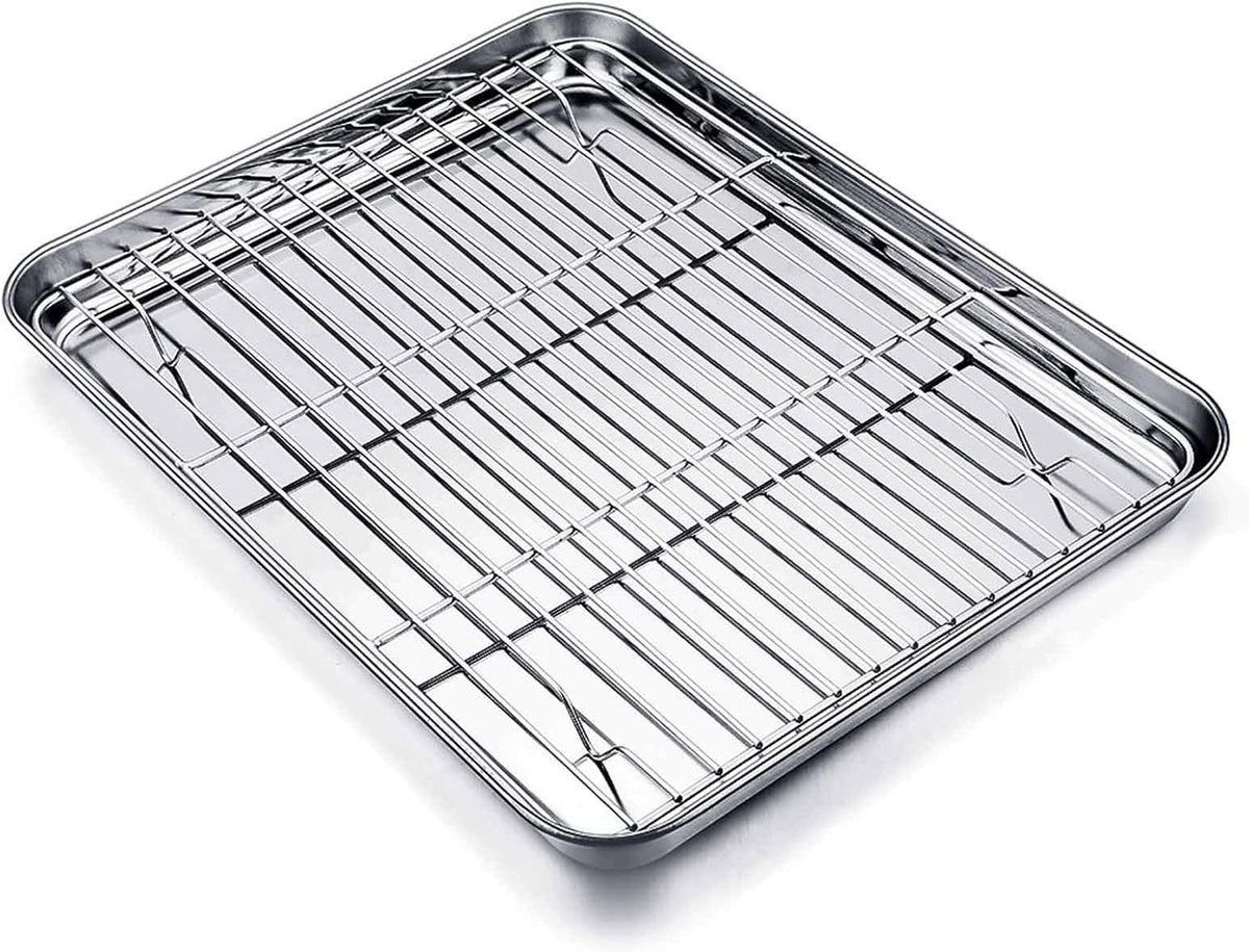 TeamFar Baking Tray and Rack Set, Stainless Steel Baking Pan Cookie Sheet with Cooling Rack, 12.5 x 10 x 1 inch, Non Toxic & Healthy, Easy Clean & Dishwasher Safe