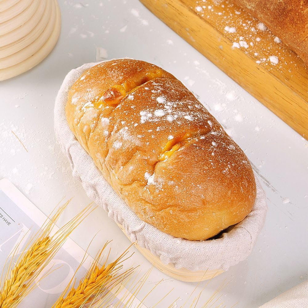 Premium Bread Proofing Basket Set – 9" Round & 10" Oval Sourdough Baskets with Dough Whisk, Bread Lame, Scraper & Silicone Brush – Rattan Bread Baking Kit for Perfect Fermentation & Artisan Loaves