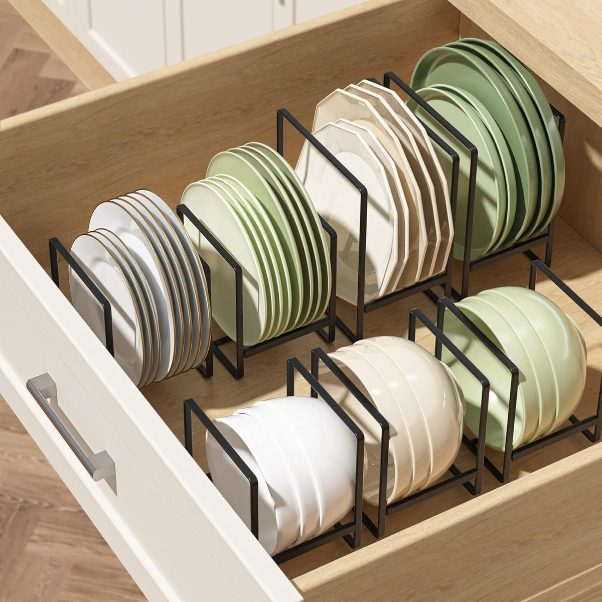 Metal Drying Rack, 3 Pack Inside Cabinet Plate Holders Organizers, Upright Dish Racks for Countertop and Cupboard, Large Capacity, Black (20x16x11.5 cm Each)