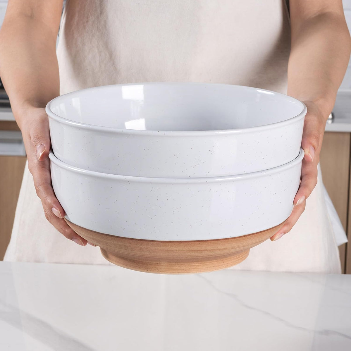 AmorArc 9.8’’ Ceramic Serving Bowls, 95 OZ Extra Large Salad Bowls Set of 2, Stoneware Oversized Bowls with Rustic Terracotta Underside for Salad, Soup and Dinner. Large Bowls for Entertaining&Gift