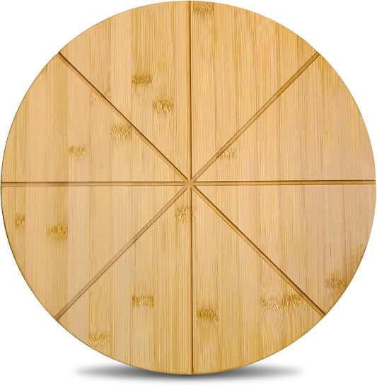 18" Pizza Cutting Board Extra Large Round Cutting Boards Double Sided 2XL 18inch Tray Pizza Oven Accessories Prep Board Paddle Wooden with Cutting Grooves Circular Circle Bamboo Serving Platter