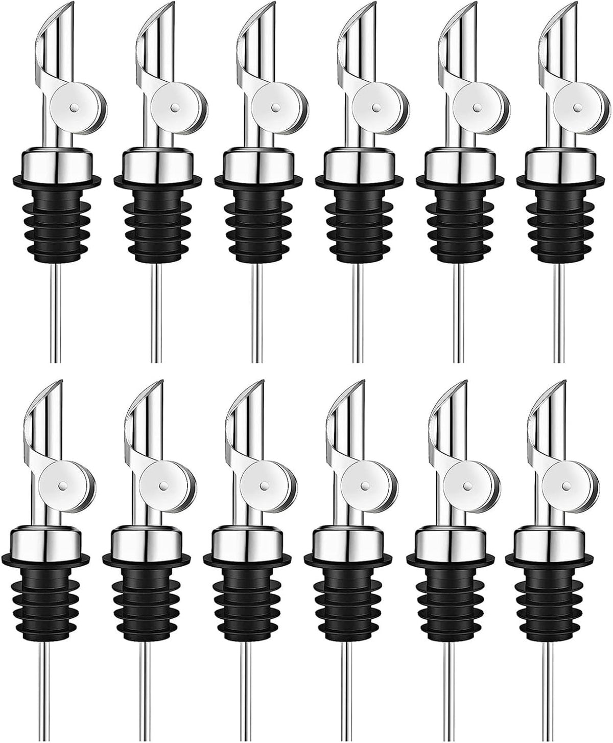 Pafusen 12 Pack Weighted Liquor Pour Spout, Auto Flip Olive Oil Dispenser Spout, Pour Spout for Liquor Bottles, Olive Oil Spout, Bottle Pourers for Alcohol Wine Syrup Home Bar Accessories Silver