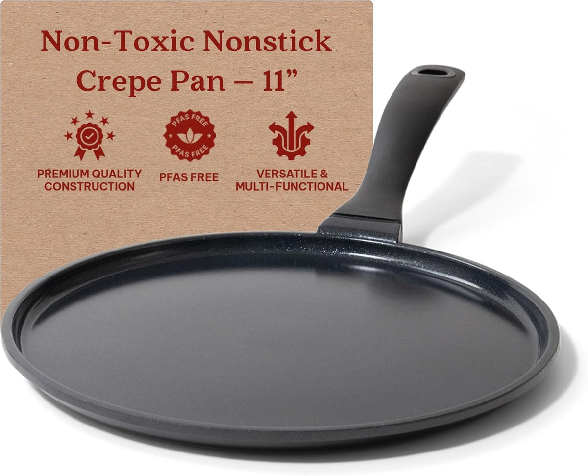 Alva Energy 11" Nonstick Crepe Pan – PFAS-Free Ceramic Coating, Induction & Oven Safe – Pancake, Egg & Tortilla Skillet – Stay-Cool Handle, Easy to Clean, Scratch-Resistant Surface