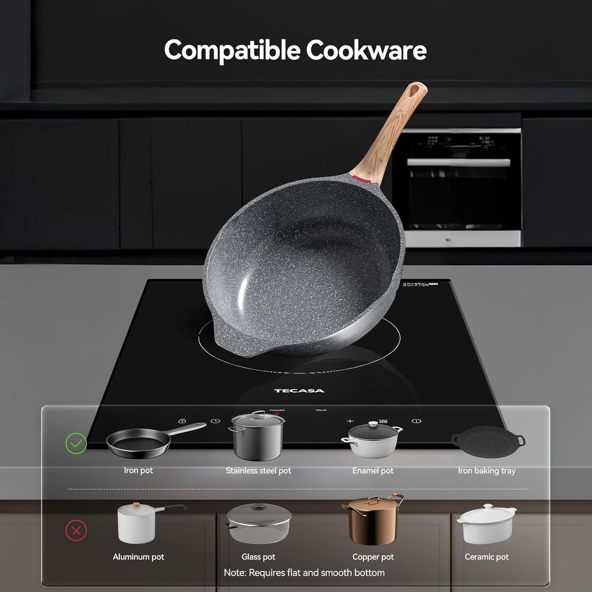 Built-in Induction Cooktop, TECASA 1800W Induction Hob Sensor Touch with 9 Power Levels, 120V Plug-in Single Stove Top Burner with Kids Lock & Timer for Apartment