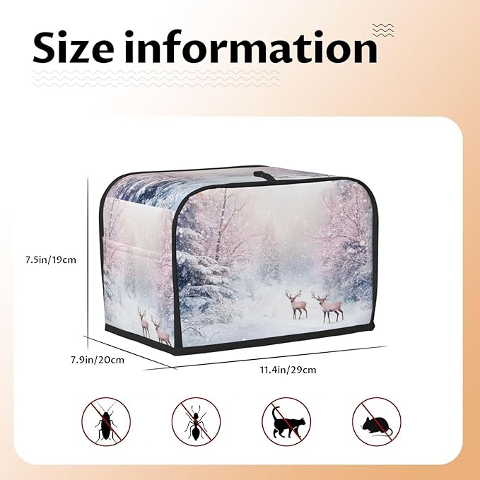 Toaster Cover 2 Slice Winter Deer Forest Christmas Kitchen Small Appliance Covers with Pockets Dust and Fingerprint Protection