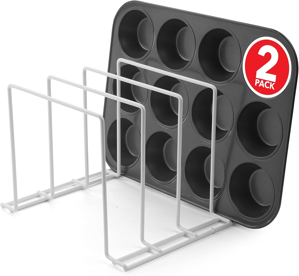 Stock Your Home White (2 Pack) Steel Baking Pan Organizer Rack for Cabinet or Counter, Holder for Kitchen Cutting Boards, Pot Lids, or Cookie Sheets - Rust Proof Wire, Drying Storage